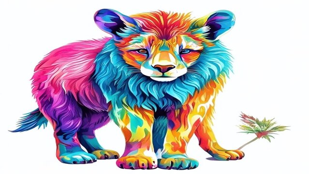 Colorful abstract fantasy creature with wings and horns.