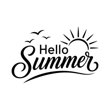 hello summer typography with sun and birds seasonal decorative vector illustration