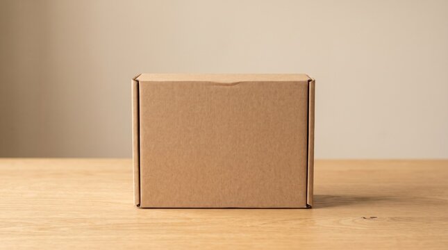 Corrugated Cardboard Shipping Box on Wood Surface