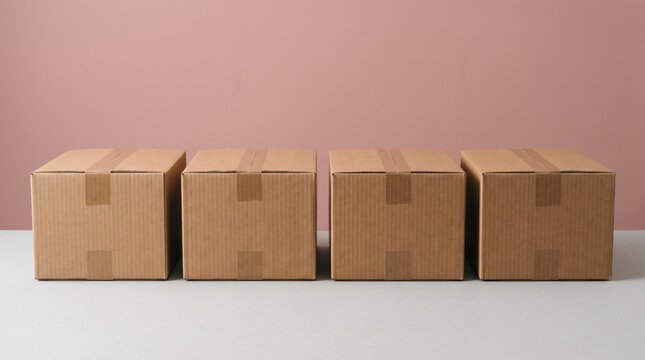 Four Corrugated Cardboard Boxes on Grey Surface