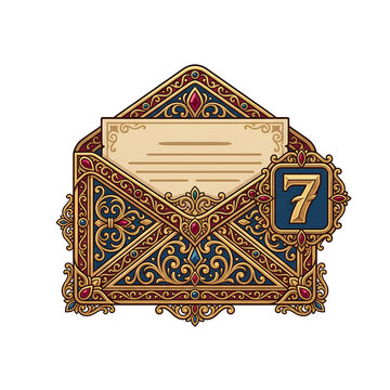 Vintage Decorative Envelope with Number Seven Badge.