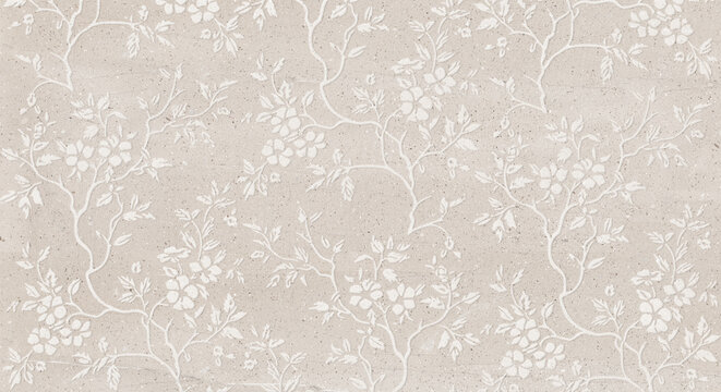 carved white floral branch and leaf design.