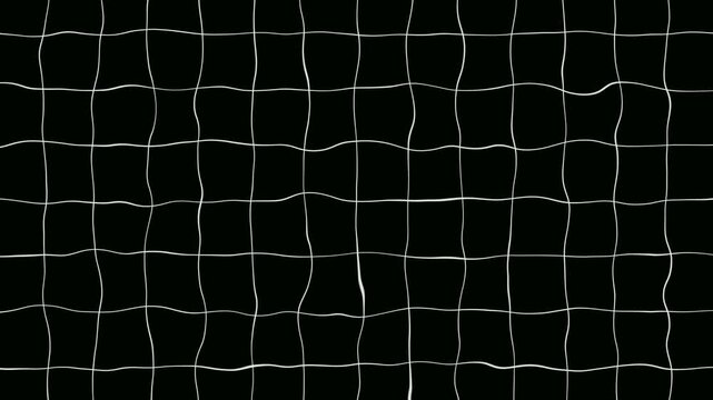 Abstract waving wireframe grid lines animation on black background. Wavy grid lines creating retro synthwave. Pulsing geometric lines overlay. Creating scribble stroke lines for alpha channel.
