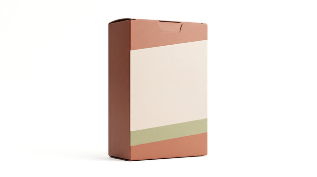 Minimalist matte cardboard packaging box mockup featuring earth tones and clean lines on a white background for branding identity, product presentation, and graphic design templates.