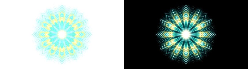 Fototapeta premium Radial Aurora Comb Chevron Starburst Light Effect Overlay with Glowing Neon Halos on Transparent Background