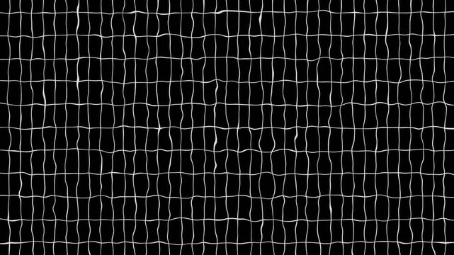 Abstract waving wireframe grid lines animation on black background. Wavy grid lines creating retro synthwave. Pulsing geometric lines overlay. Creating scribble stroke lines for alpha channel.