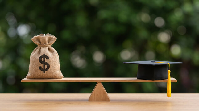 School planning finance back to balance budget graduation cap money bag education cost help. Education student learning study graduation. back school, money saving budget cost investment