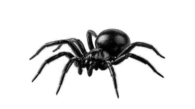 Highly realistic black spider with intricate leg and body details, spooky Halloween style, isolated PNG on transparent background