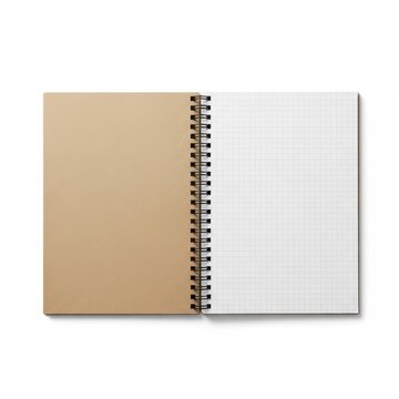 Spiral notebook cover with grid paper inside, isolated on white background