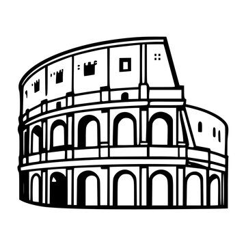 Roman Colosseum Black and White Line Art Illustration