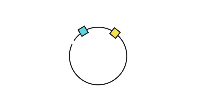 Minimalist Circle with Two Colorful Squares on White Background