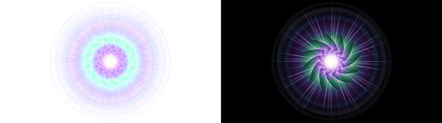 Naklejka premium Radial twelve blade aperture iris sunburst and halo ring cascade flare luminous effect cutout with real transparency