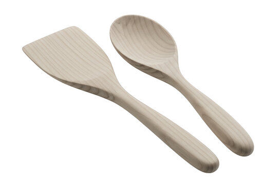 Wooden spoon and spatula kitchen utensils for cooking and baking isolated on transparent background