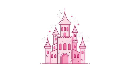 Fototapeta premium Magical Pink Castle Illustration: Fairytale Building, Fantasy Princess Home, Dreamscape Icon