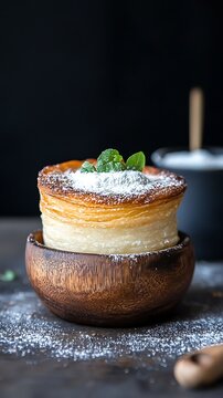 Stacked pastry dessert topped with powdered sugar