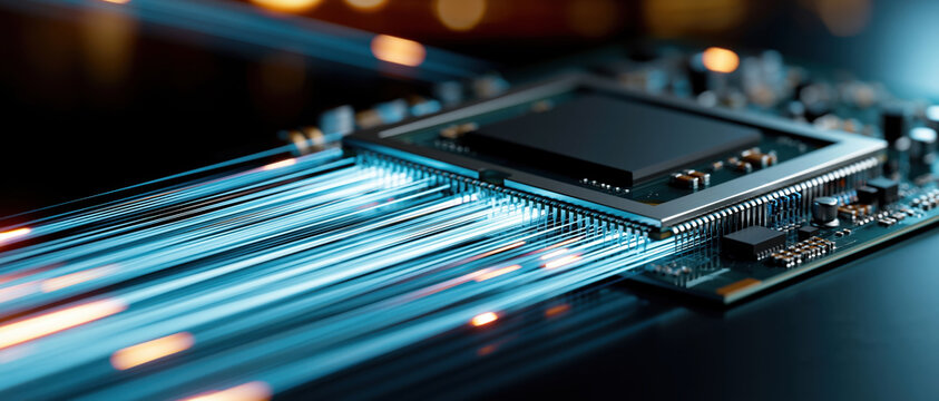 Microchip circuit data light speed technology computing electronic board processor