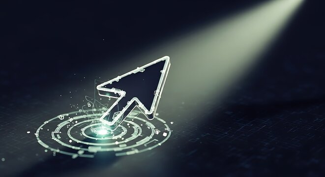 Digital arrow cursor hovering over a glowing circular target point