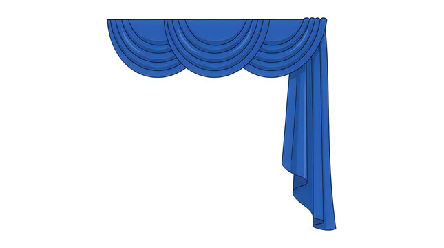 Blue curtain swag valance with vertical drapes for window decoration
