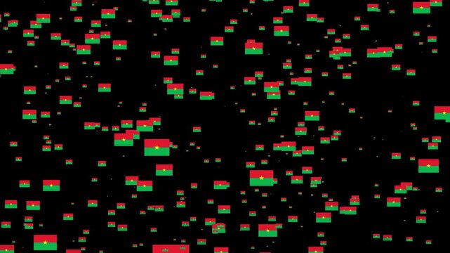A shower of Burkina Faso national flags, alpha channel, looping