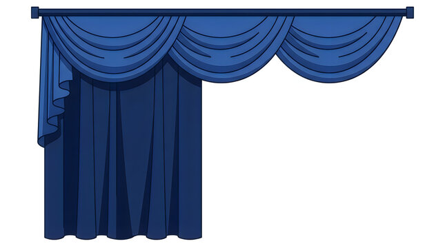 Blue curtain with elegant swags and drapes in pixel art style