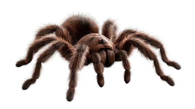 Highly realistic hairy spider with intricate leg and body details, spooky Halloween style, isolated PNG on transparent background
