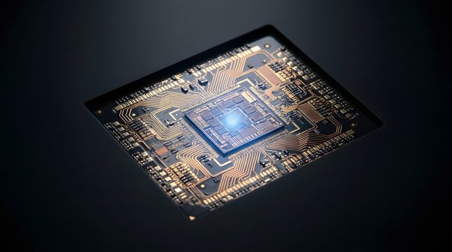 3D render of high tech computer microchip processor board