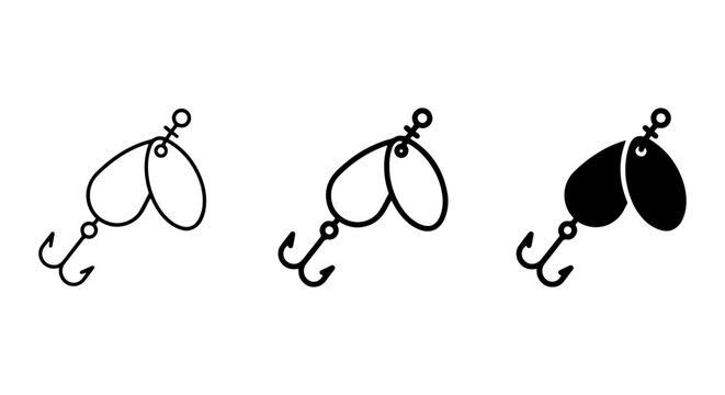 Fishing Lure Icons: Spinner Bait, Metal Lure, Angling Hook Vector Set