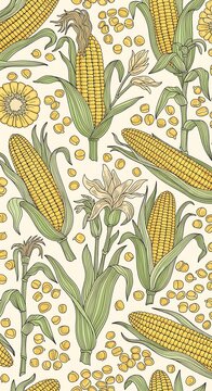 Detailed vintage botanical illustration of corn on the cob