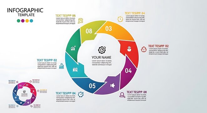 Colorful circular business infographic template with eight steps