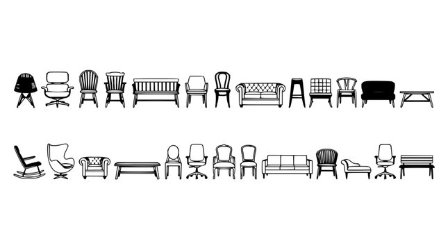 Chairs and benches arranged symm&hellip; 202608121054 2 set with simple line art design featuring outline, illustration, graphic elements with clean design and vector art