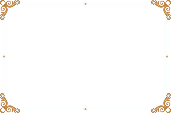 Elements of ornate vintage frames. Border gold on white classic swirls, floral corners. Design print for greeting cards, wedding invitations, restaurant menu, royal certificates. Set 67
