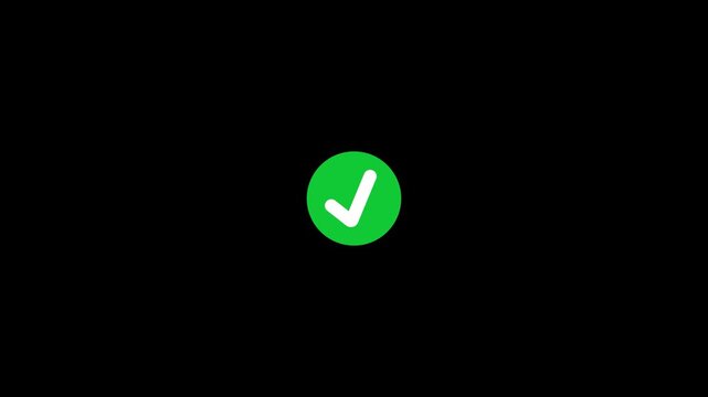 A bright green circular containing a white checkmark symbol, presented centrally on a solid black background, signifying confirmation or completion of a task. Keywords: checkmark, tick, mark