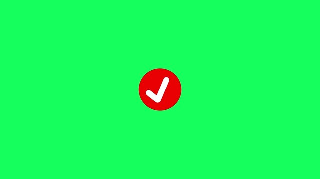 A vibrant red circular with a white checkmark symbol, prominently displayed on a bright, solid green background, conveying a sense of positive affirmation or correct action. Keywords: checkmark