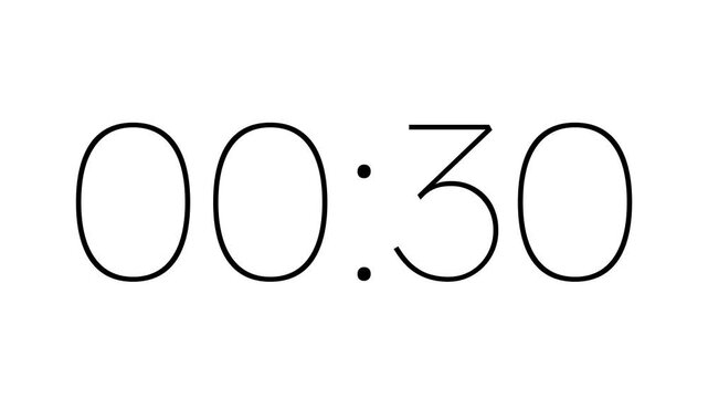 35 second digital countdown timer animation. Digital countdown clock timer in 35 second on white background ideal for presentations, webinars, study sessions, and visual time tracking