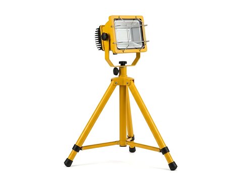 Portable yellow led work light on adjustable tripod stand