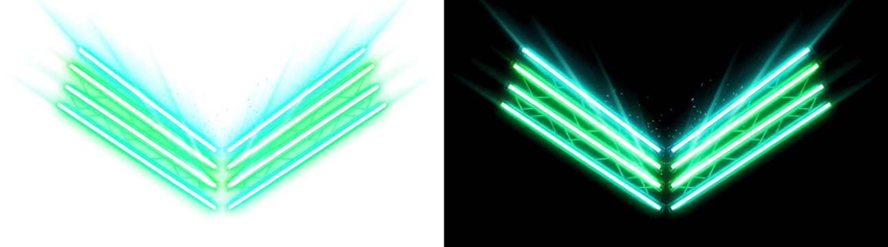 Tiered V-Shaped Neon Tube Style Truss Beam Bank Fanning Outward Luminous Effect Cutout with Real Transparency