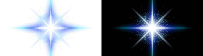 Fototapeta premium Particle Built Impact Flash with Cross Quad Beams Light Effect Overlay Isolated on Transparent Background