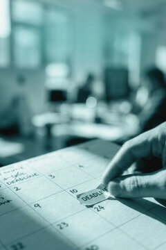 Hand placing a deadline sticker on a calendar