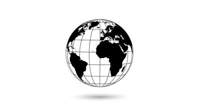 Black and white globe isolated on a white background with shadow.