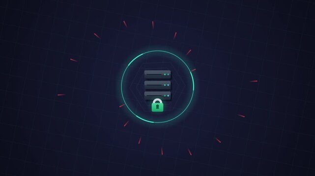 Secure Server Data Protection with Padlock Icon and Digital Grid Background