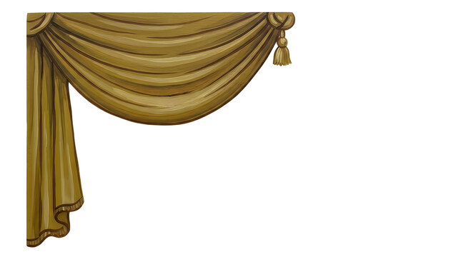 Elegant golden fabric curtain swag with decorative tassels for luxury interior window decoration