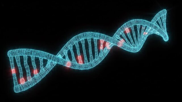Abstract Holographic Wireframe DNA Strand Rotating in Digital Space for Medical Science Research and Biotechnology
