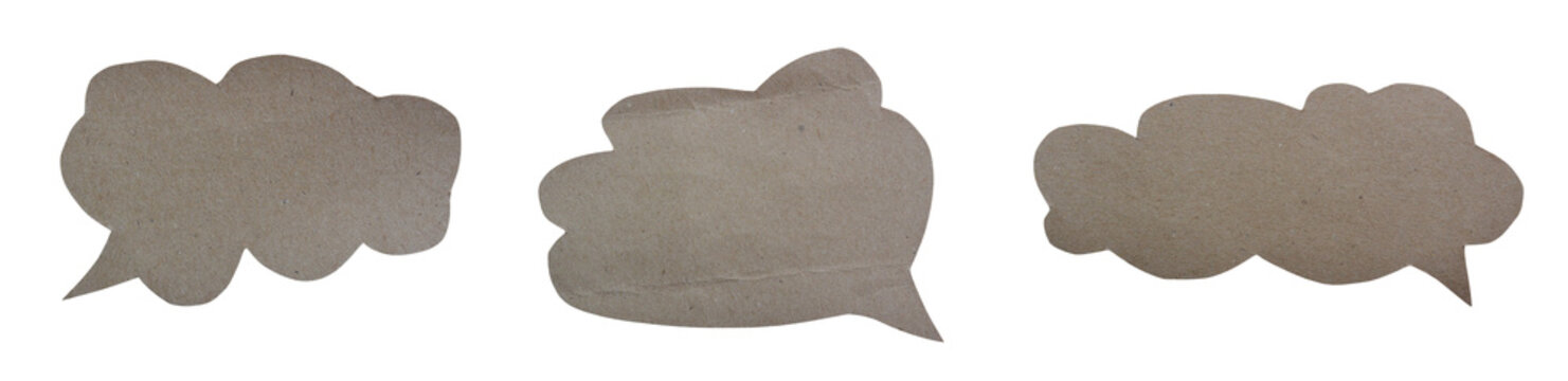 Kraft paper speech bubbles cutouts on a transparent background