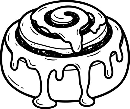 Cinnamon roll with icing, handdrawn vector illustration