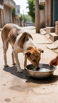 Street dog drinking water generated by AI