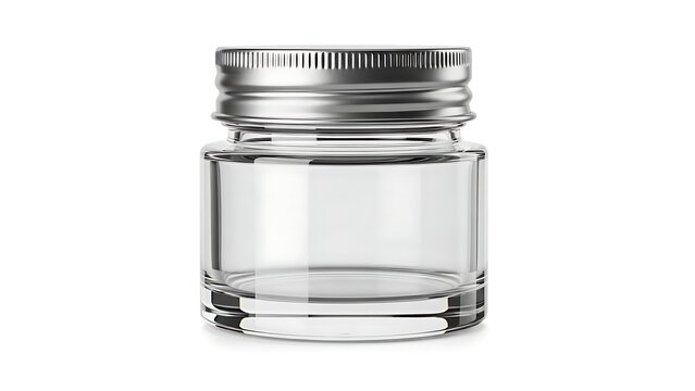 A small clear glass jar with a silver lid