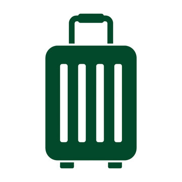 Green suitcase icon with white stripes on white background
