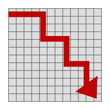 Red arrow pointing down on grid background showing decline