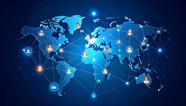 Global Network Connection Map with Digital People Icons for Open Working Space Concept