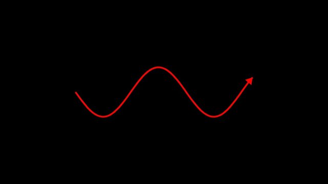 Wave line with an arrow tip drawn in red color over a black background.